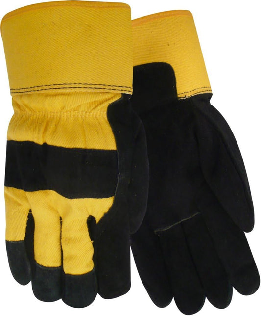 Pile Thermal Lined 53164 Black Suede Cowhide, Yellow Fabric Back, Sizes M-XL