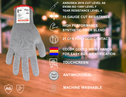 C15 Gray Cut Resistant Gloves, 15 Gauge Cut Resistant, Cut Level A6, 21 CFR for Food Contact, Sold by Pair, Sizes XS-XXL