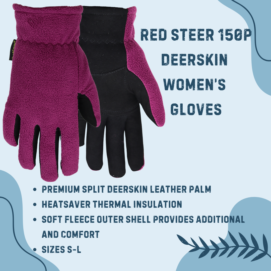 women's deerskin gardening gloves Red Steer 150P Women's Heatsaver Lined Suede Deerskin Gloves – Plum/Bl – Oregon Glove Company