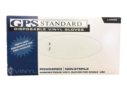 705  GPS Standard Vinyl Powdered Disposable Gloves, 4 mil, 100 Per Box, 10 Boxes Per Case