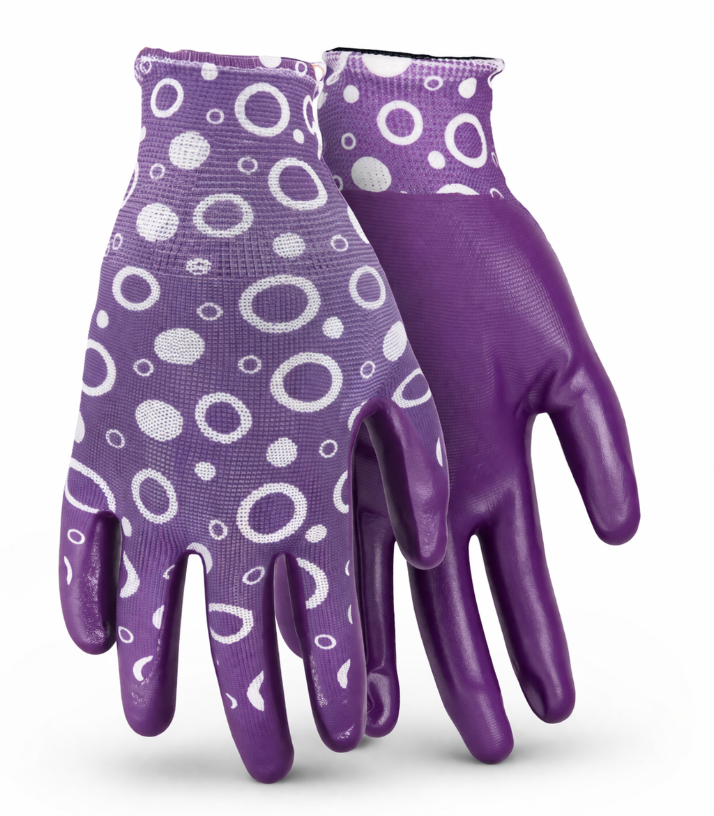 Flowertouch® A208 Clear Nitrile Palm Gloves – Bubble Pattern, Nylon Knit (S–L)