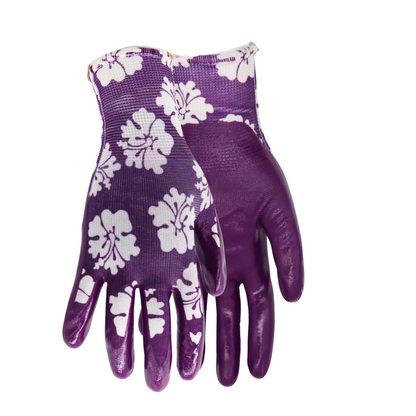 TA209 FLOWERTOUCH Clear Hibiscus Flower Pattern Gloves, Nylon Knit Liner, Sizes S-L, Sold by Pair
