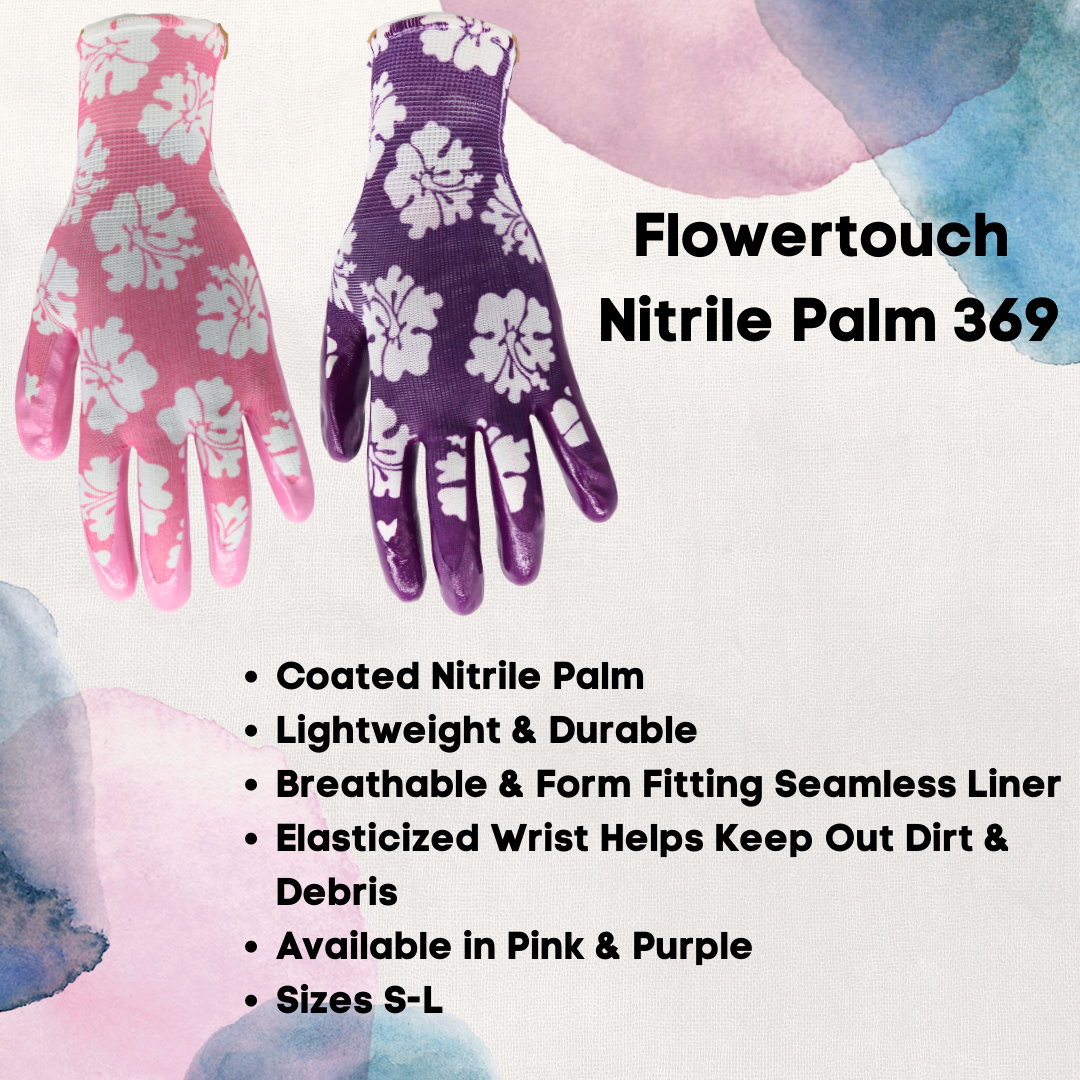 TA209 FLOWERTOUCH Clear Hibiscus Flower Pattern Gloves, Nylon Knit Liner, Sizes S-L, Sold by Pair