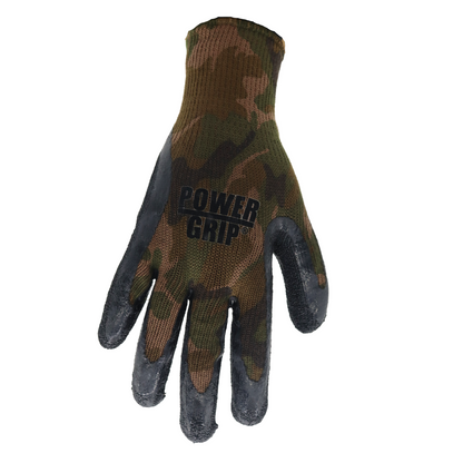 A302 Powergrip Rubber Palm 10 Gauge Gloves, Seamless Knit Liner, Camo Pattern, Sizes S-XL