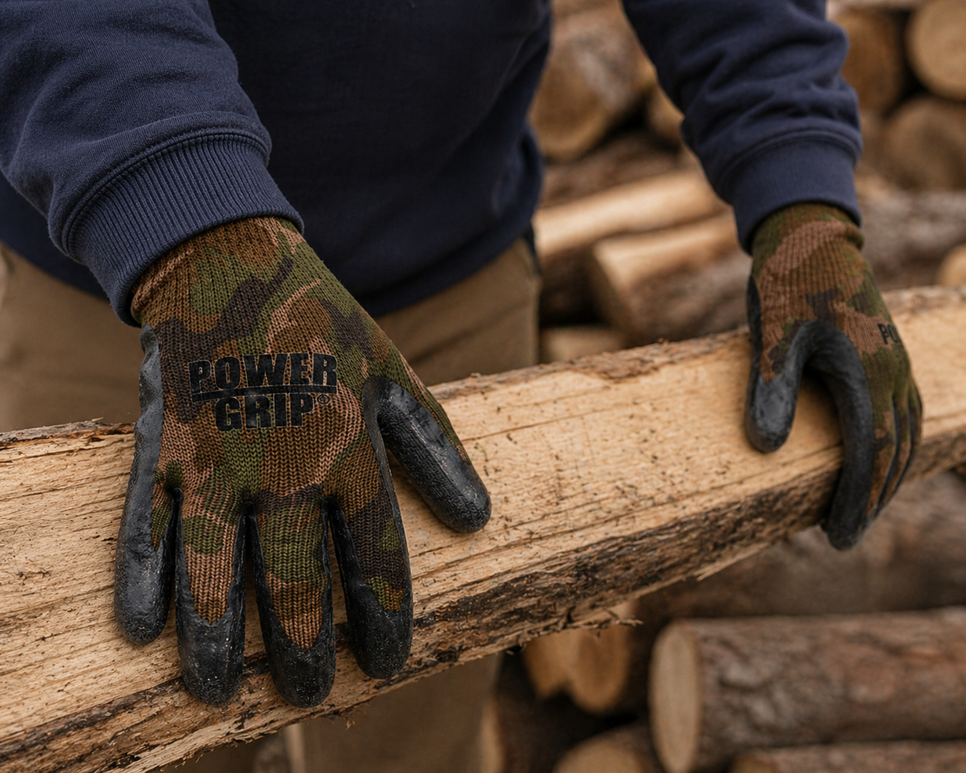 Red Steer A302 Powergrip Rubber Palm Gloves – 10 Gauge Knit, Camo Pattern (S–XL)