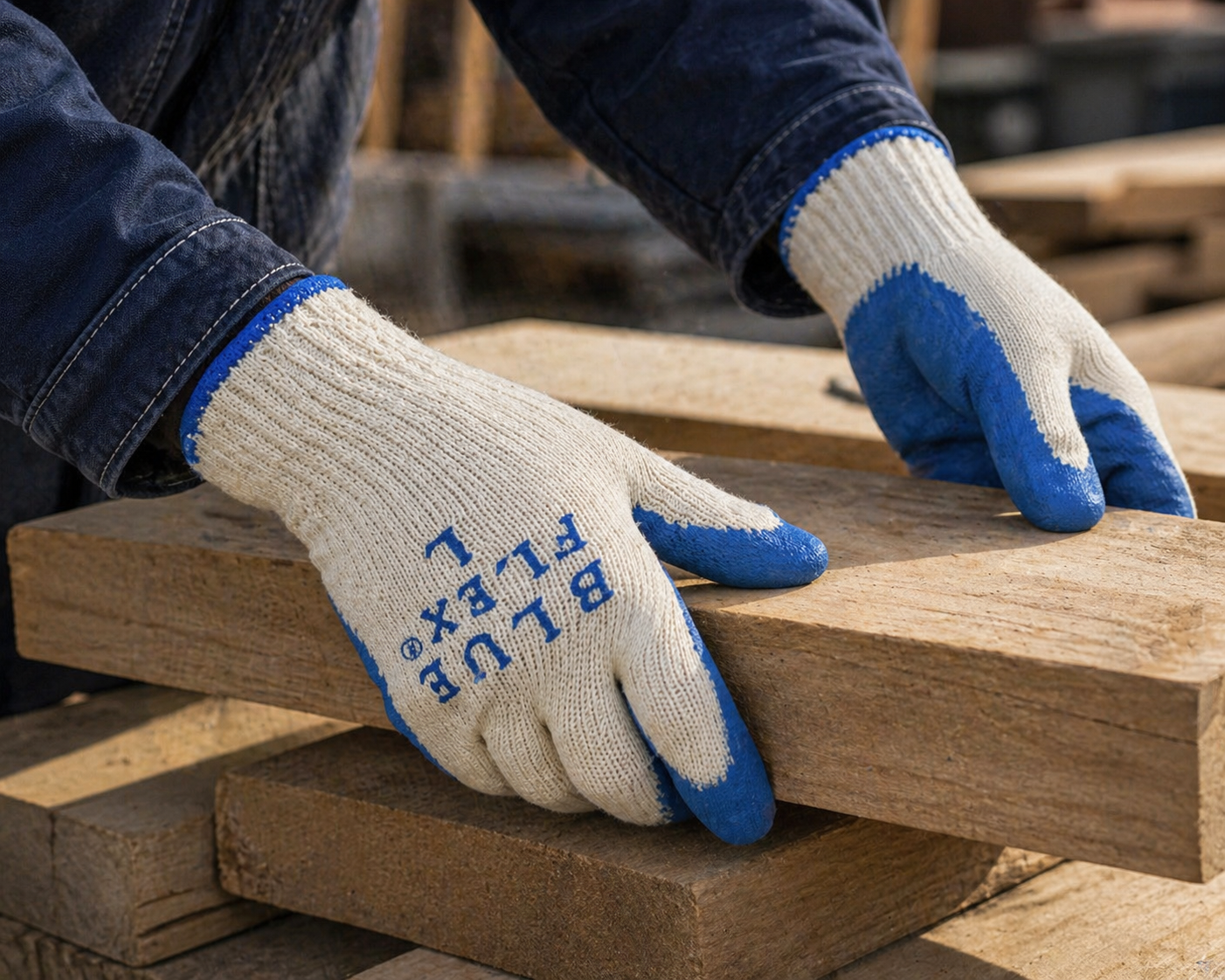 BlueFlex A377 Rubber Palm Gloves – 10 Gauge Knit, Grip Coated