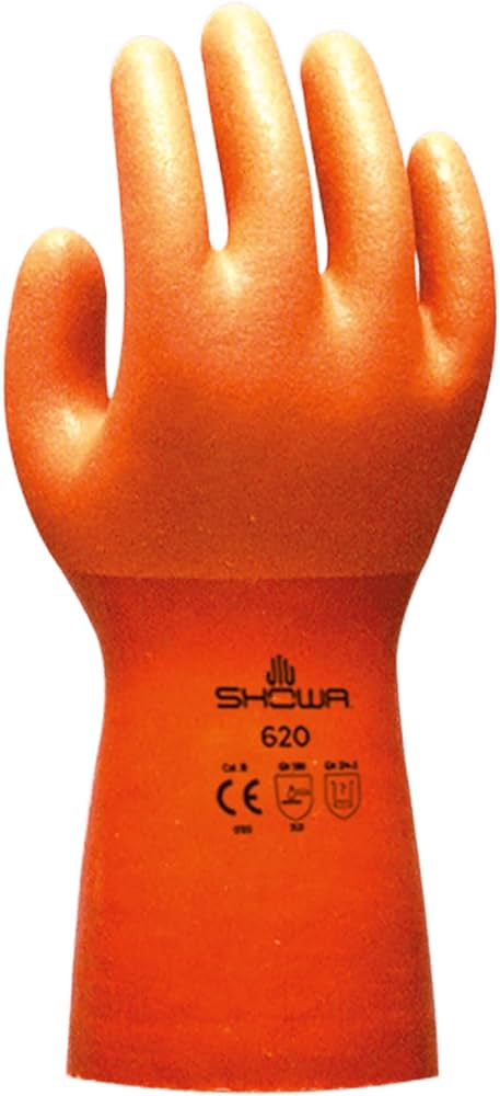 ATL620 Showa Atlas PVC Coated Heavy Duty Liquid & Chemical Resistant Gloves, Orange, Sizes S-XXL
