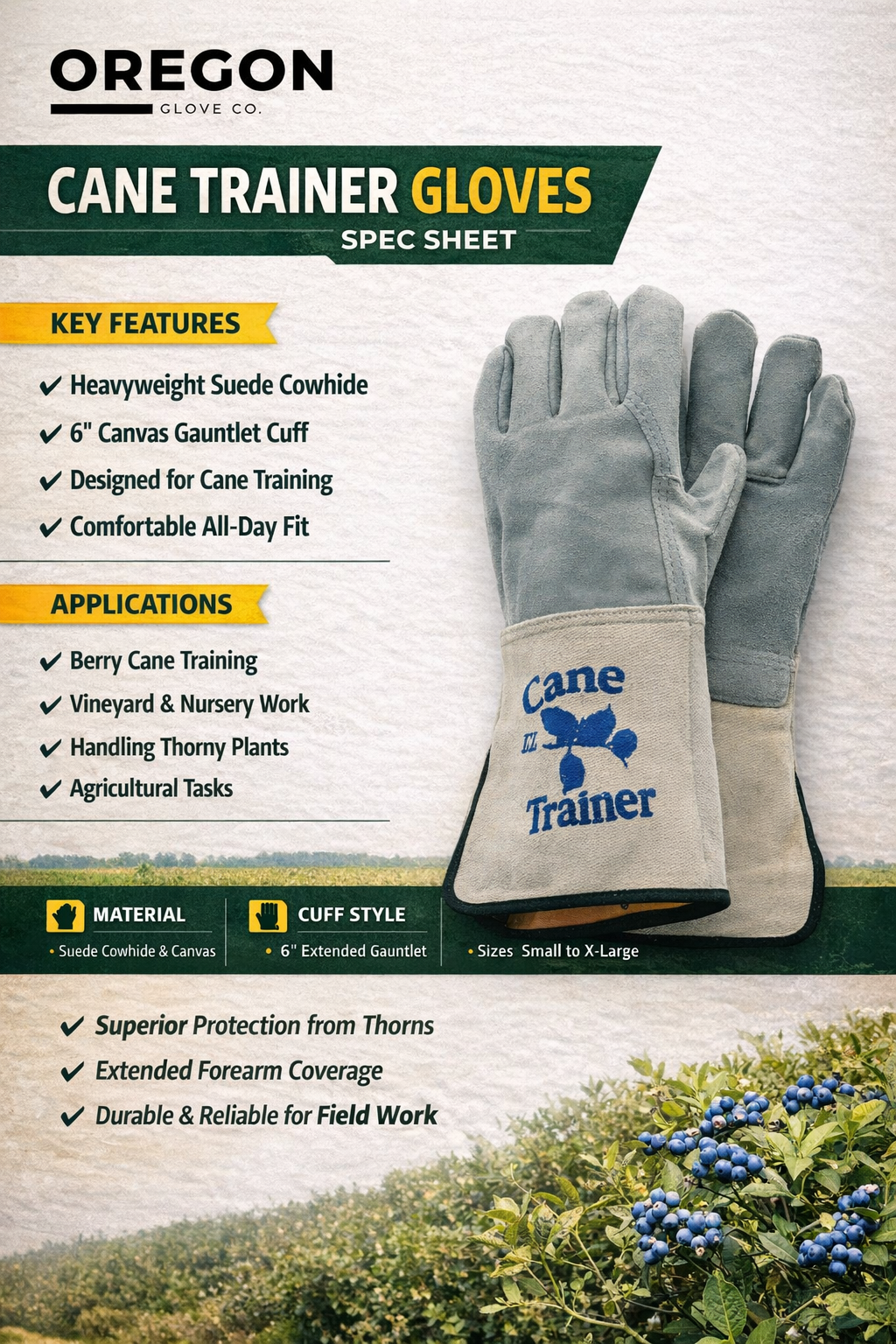 Red Steer 13186CT Heavyweight Suede Cowhide Cane Trainer Gloves – 6" Gauntlet (S–XL)
