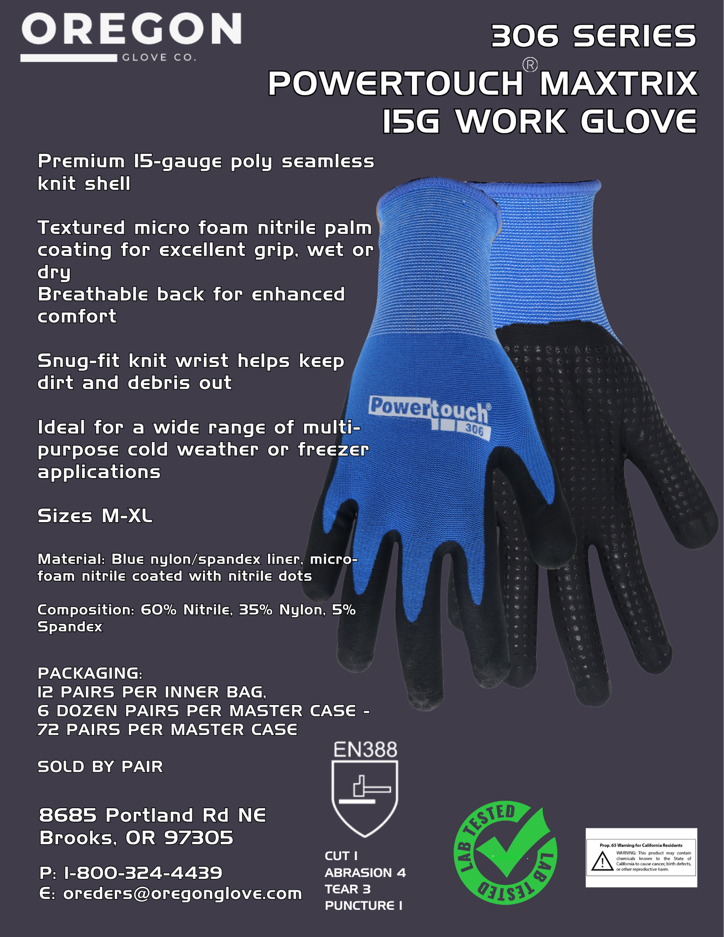 PowerTouch TA306 Nitrile Grip Gloves – 13 Gauge Knit, PVC Dots, Cold Weather (S–XL)