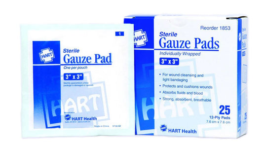 3" X 3" Sterile Gauze Pads, 25 Per Box