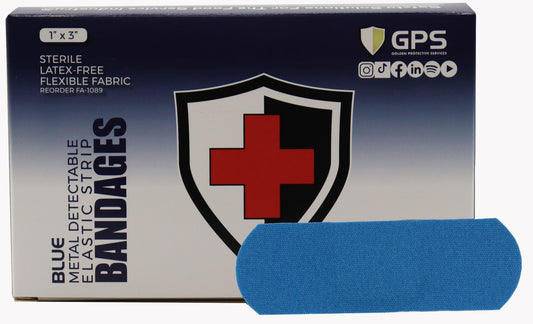 1" x 3" Blue Metal Detectable Food Service First Aid Bandages - 100/Box