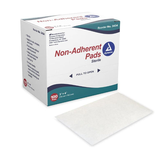 Non-Adherent Pads, Cotton/Polyester, 3" x 4", Wound Protection, 100 Per Box