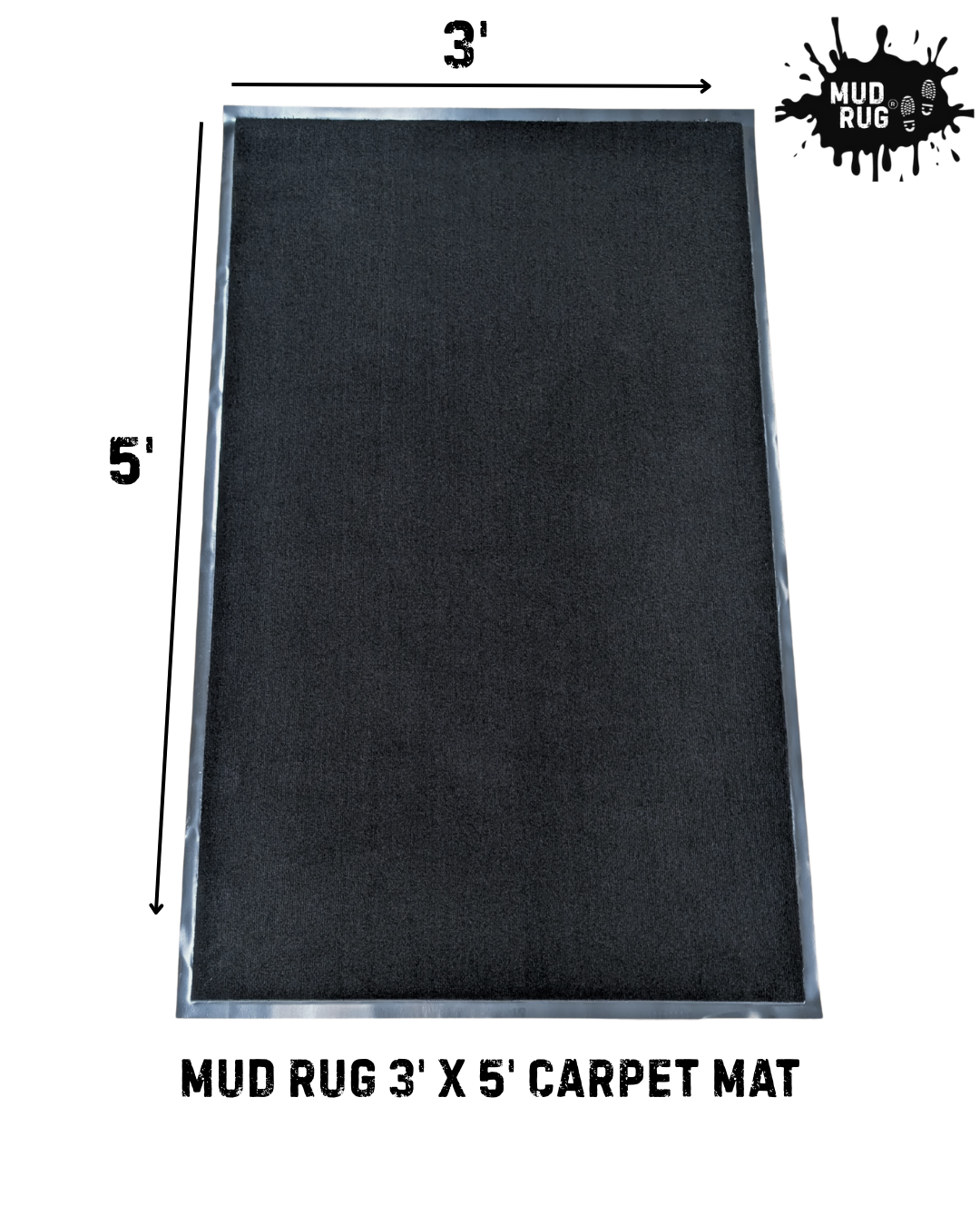 Mud Rug 3' x 5'Olefin Indoor Carpet Mats, Black, Vinyl Backing