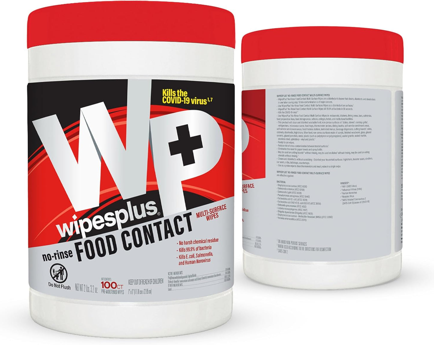 WIPESPLUS Cleaning Wipes All Purpose Food Contact - No Rinse, No Residue, Quick Dry Formula, Disinfecting Wipes For Restaurants, Foodservice, Schools - Canister, 100 Count