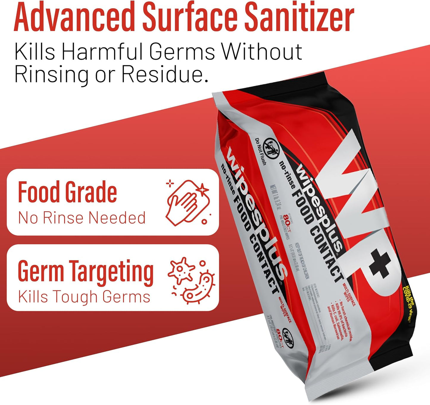 WIPESPLUS No-Rinse Food Contact Wipes, Multi-Surface Wipe, Unscented for Home and Business