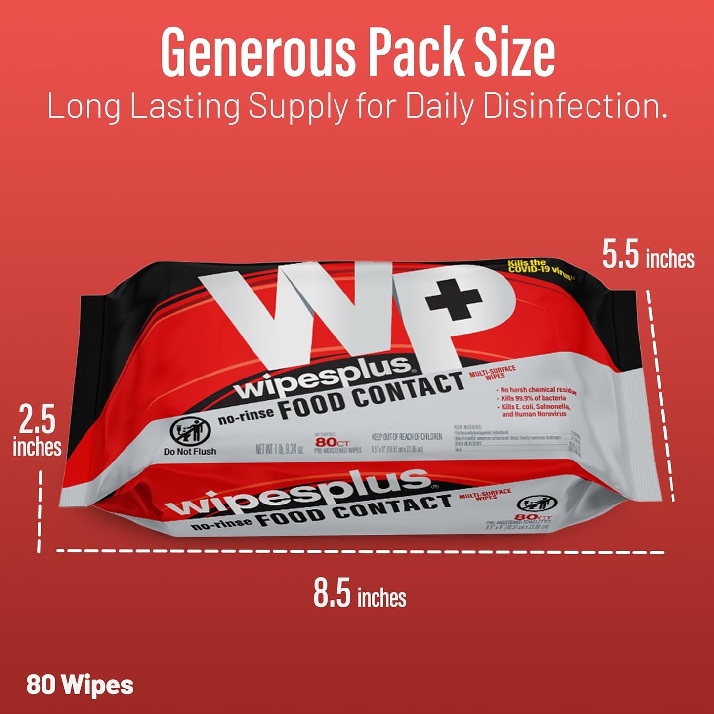 WIPESPLUS No-Rinse Food Contact Wipes, Multi-Surface Wipe, Unscented for Home and Business