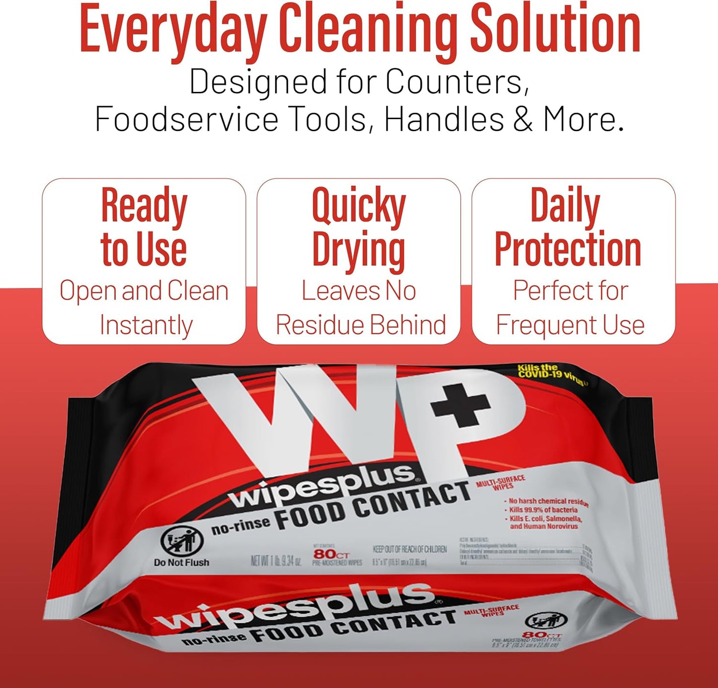 WIPESPLUS No-Rinse Food Contact Wipes, Multi-Surface Wipe, Unscented for Home and Business