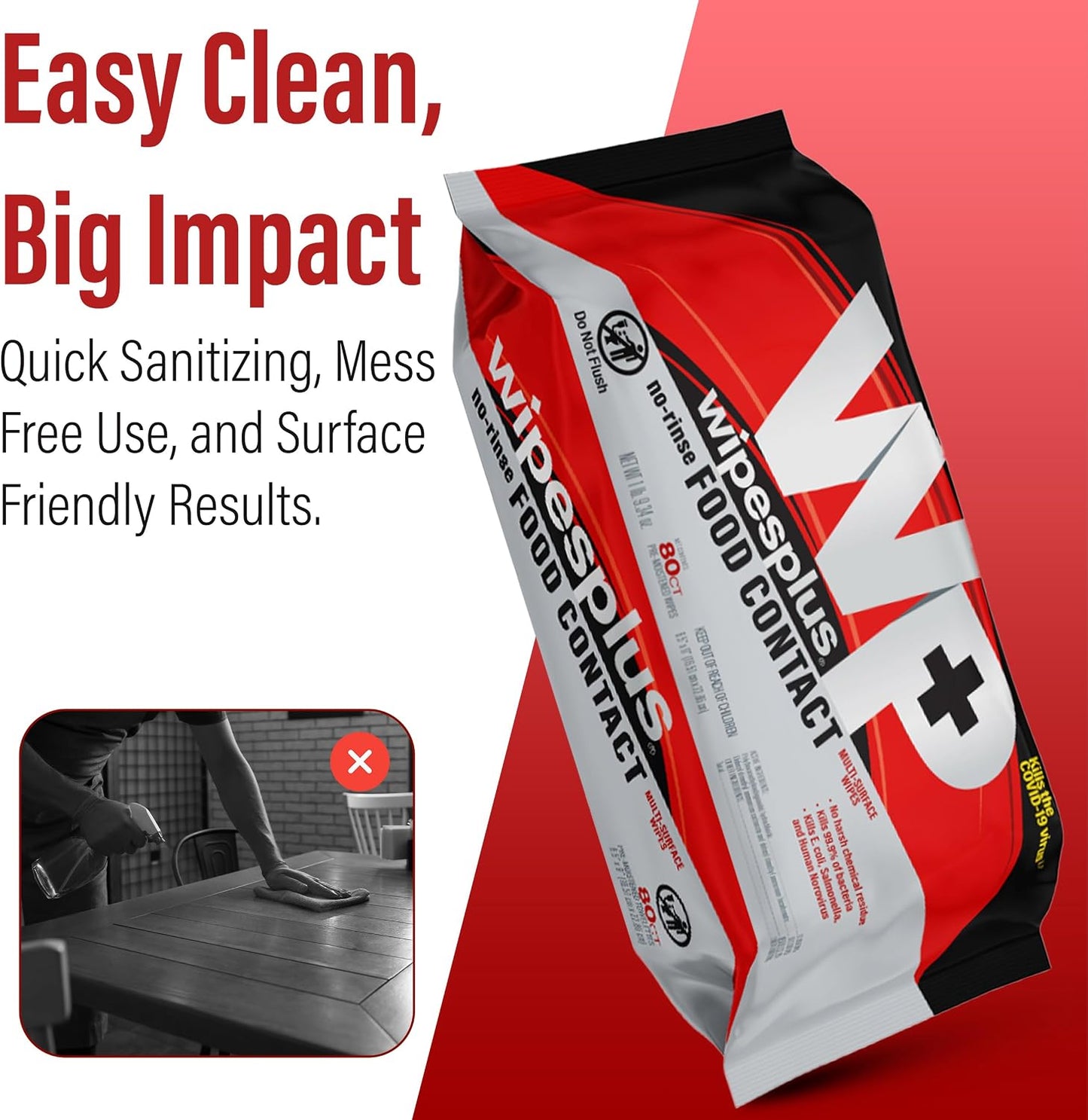 WIPESPLUS No-Rinse Food Contact Wipes, Multi-Surface Wipe, Unscented for Home and Business
