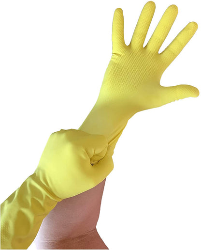 12" Multi Purpose Latex Gloves, Yellow Disposable Household, Textured, Chemical Resistant, 18 mil, Sizes S-XL