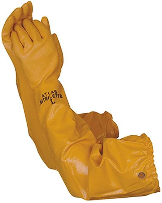 26" Yellow Nitrile Elbow Length Chemical Resistant Gloves, Sizes S-XL, Sold by Pair or Dozen