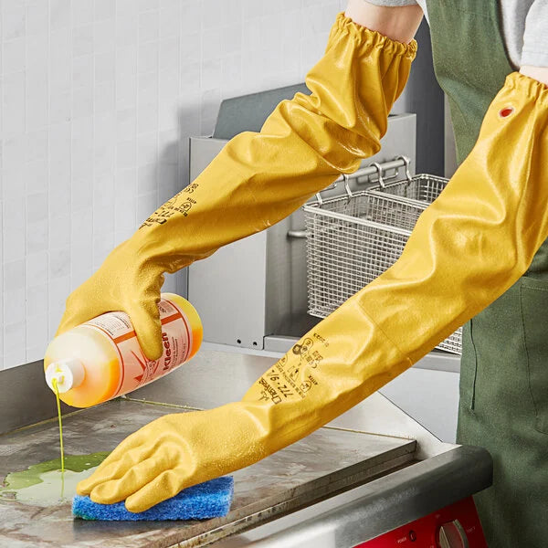 26" Yellow Nitrile Elbow Length Chemical Resistant Gloves, Sizes S-XL, Sold by Pair or Dozen