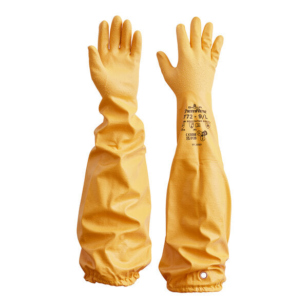 26" Yellow Nitrile Elbow Length Chemical Resistant Gloves, Sizes S-XL, Sold by Pair or Dozen