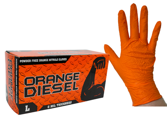 70003  The Orange Diesel®, Powder Free Nitrile Disposable Gloves, 6 Mil, Sizes M-XXL