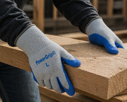 Powergrip® A300 Blue Rubber Palm Gloves – 10 Gauge Knit, Textured Grip (S–XXL)