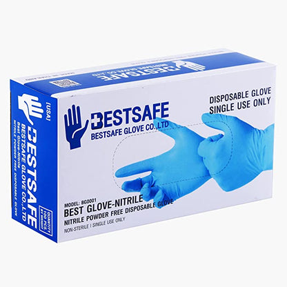 BestSafe Blue Nitrile Powder Free Disposable Gloves, Non-Sterile, 2.5 Mil, 100 Gloves Per Box, Sizes M-L