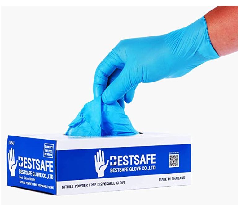 BestSafe Blue Nitrile Powder Free Disposable Gloves, Non-Sterile, 2.5 Mil, 100 Gloves Per Box, Sizes M-L