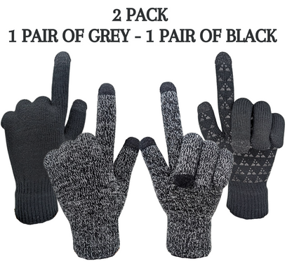 CozyTouch Winter Gloves, Touch Screen Compatible, Thermal Soft Knit Lining, 2 Pair Pack (Grey/Black)