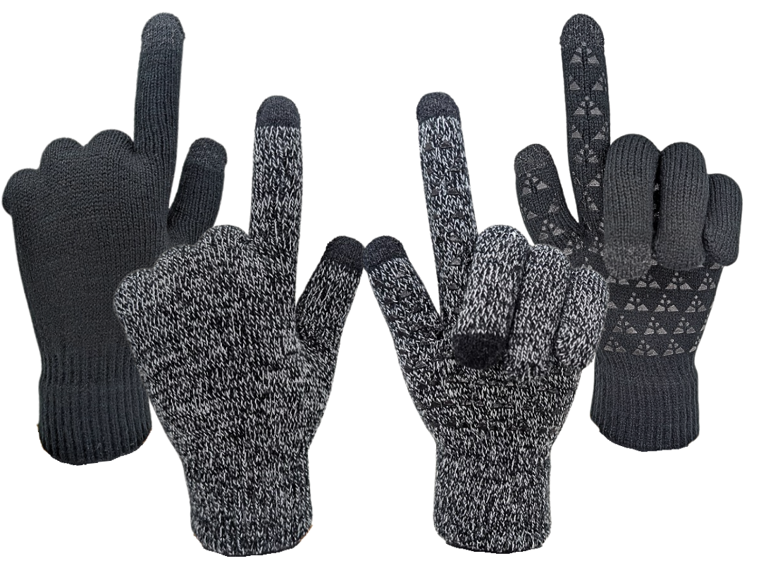 CozyTouch Winter Gloves, Touch Screen Compatible, Thermal Soft Knit Lining, 2 Pair Pack (Grey/Black)