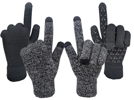 CozyTouch Winter Gloves, Touch Screen Compatible, Thermal Soft Knit Lining, 2 Pair Pack (Grey/Black)