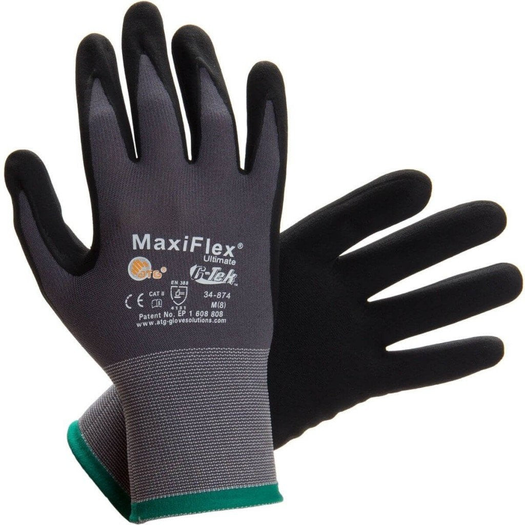 MaxiFlex Ultimate 34-874 Nitrile Coated Micro Foam Grip Gloves, Cut Resistant, Sizes M-XL