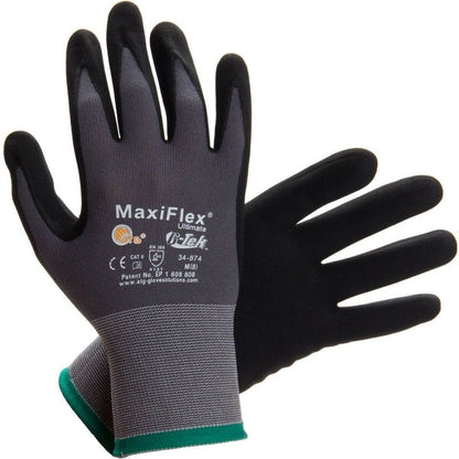 MaxiFlex Ultimate 34-874 Nitrile Coated Micro Foam Grip Gloves, Cut Resistant, Sizes M-XL
