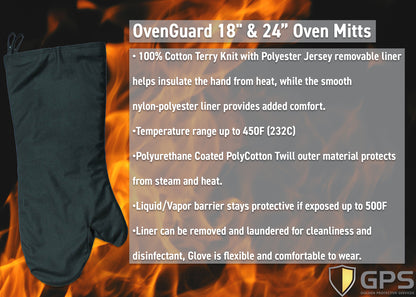 OvenGuard 15, 18"and 24" Oven Mitts, Burn & Steam Protection, 500 Degree Temp Rating, Black, Rough Finish on Hand for Grip, Sold by Pair