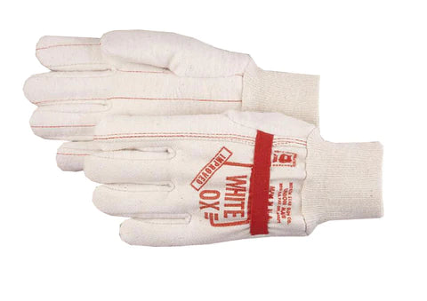 White Ox Gloves with Red Elastic Band