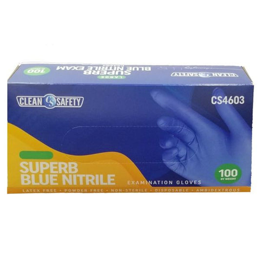 81000   Clean Safety SuperB Blue Nitrile Exam Gloves, Powder Free, Latex Free, Non-Sterile, 4 Mil, Sizes M-XL