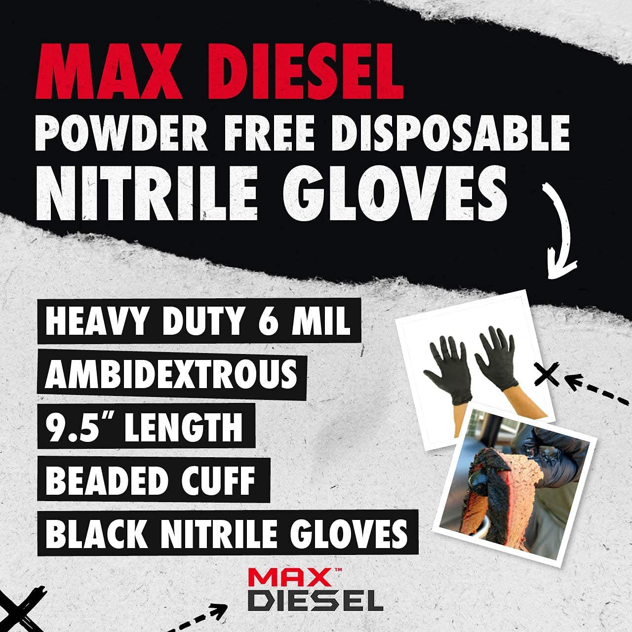 70001 MAX DIESEL - BLACK NITRILE - POWDER FREE - 6 MIL - 100/BOX - BOX
